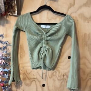 Petal and Pup Green Ruched Ribbed Women's Top